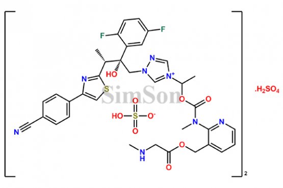 1-((2R,3R)-3-(4-(4-cyanophenyl)thiazol-2-yl)-2-(2,5-difluorophenyl)-2-hydroxybutyl)-4-(1-((methyl(3-(((methylglycyl)oxy)methyl)pyridin-2-yl)carbamoyl)oxy)ethyl)-1H-1,2,4-triazol-4-ium, hydrogen sulfate, sulfuric acid (1:1:0.5)