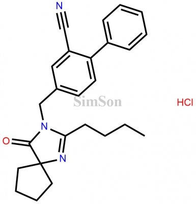 4-(2-butyl-4-oxo-1,3-diazaspiro(4,4)non-1-en-3-yl)methylbiphenyl-2-carbonitrile hydrochloride