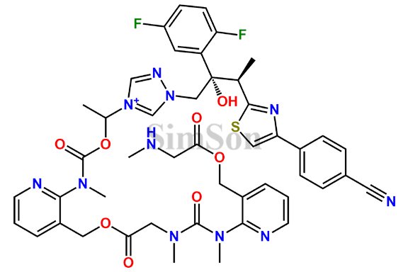 1-((2S,3R)-3-(4-(4-cyanophenyl)thiazol-2-yl)-2-(2,5-difluorophenyl)-2-hydroxybutyl)-4-(1-(((3-((2-(1,3-dimethyl-3-(3-((2-(methylamino)acetoxy)methyl)pyridin-2-yl)ureido)acetoxy)methyl)pyridin-2-yl)(methyl)carbamoyl)oxy)ethyl)-1H-1,2,4-triazol-4-ium